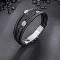thumbnail image 4 of Mens Leather Bracelet, Adjustable Multi Strand Wristband with Stainless Steel Clasp, Fashion Cuff Bracelet for Business and Casual Wear, 4 of 11