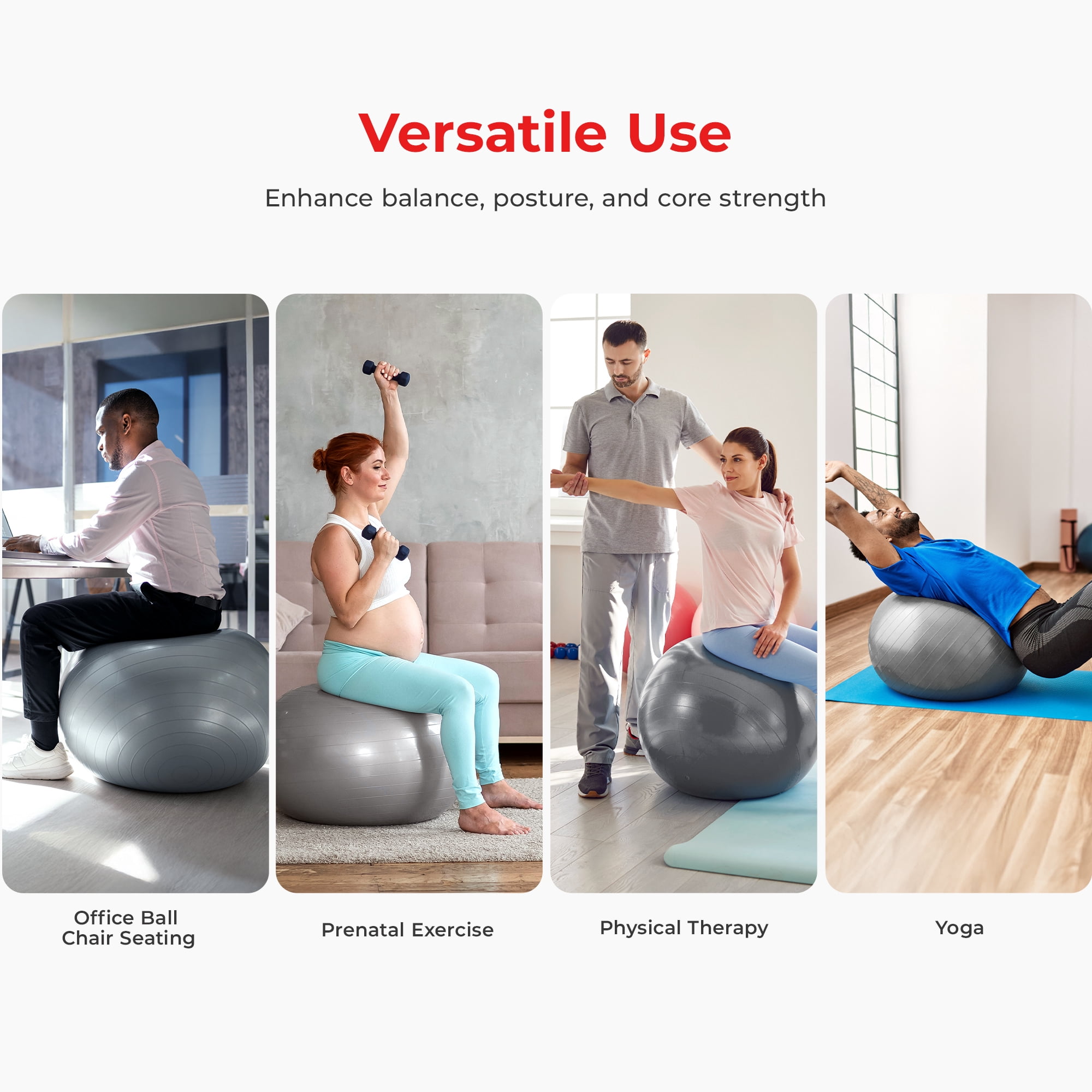Sunny Health & Fitness Premium Yoga Ball Large 75CM Anti-Burst Exercise Ball for Workouts, Pregnancy, Physical Therapy, Stability Ball Chair Fitness, Extra Thick Yoga Ball with Pump - SF-EB02-L