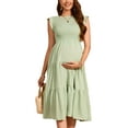 thumbnail image 4 of Deago Womens Summer Maternity Dress for Photoshoot Baby Shower Casual Ruffle Sleeve Boho Maxi Smocked Pregnancy Dresses (Green, S), 4 of 9