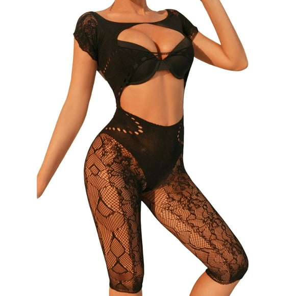 FhsagQ Lingerie Sets for Women Push up Bra with Ladies Fashion Solid Color Jacquard Sexy Hollow Mesh Bodysuit Tight Fitting Sexy Lingerie Women's Lingerie Sleep Black One Size