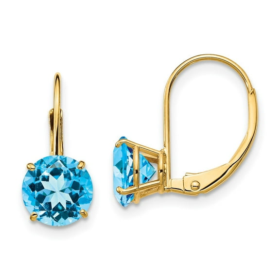 Primal Gold 14 Karat Yellow Gold 7mm Blue Topaz Leverback Earrings