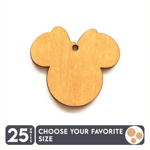 25 Units Wood Keychains Mouse Head 3/16" Thick – Wood Color – (Size 2.5") Made in USA