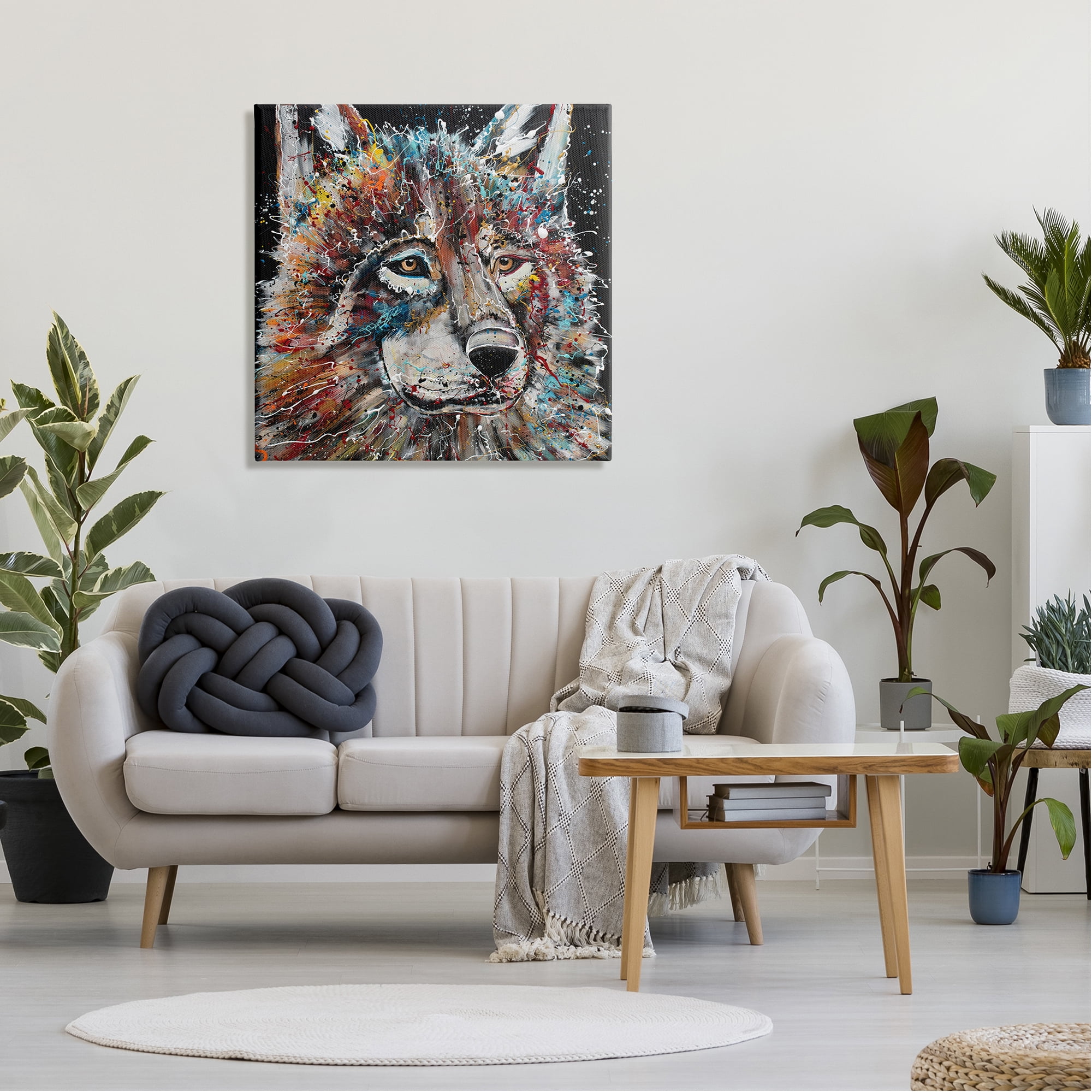 Stupell Urban Wolf Graffiti Face Portrait Animals & Insects Painting Gallery Wrapped Canvas Print Wall Art