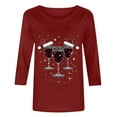 thumbnail image 3 of Fmbrln Christmas Shirts for Women Red Wine Glass Santa Hat Print T-shirts Casual Crew Neck 3/4 Sleeve Tops Holiday Blouse, 3 of 5
