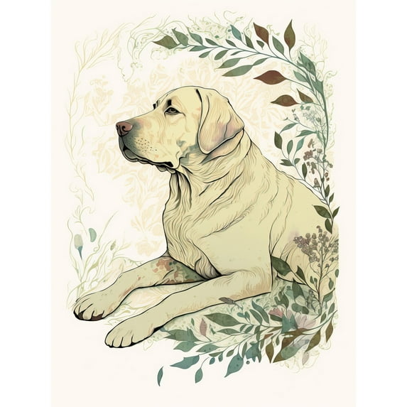 Labrador Retriever Dog Lying in Field Modern Linocut Illustration Large Wall Art Poster Print Thick Paper 18X24 Inch