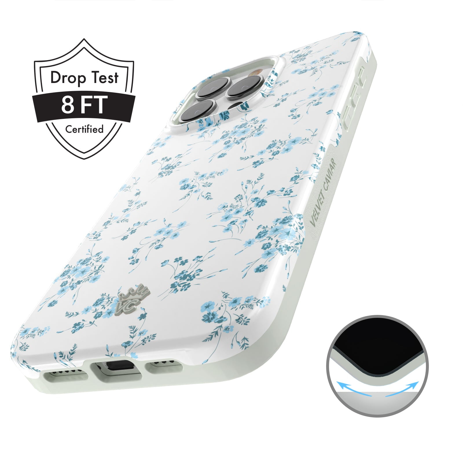 VELVET CAVIAR for iPhone 15 Pro Case Flowers - Compatible with MagSafe - Cute Protective Phone Cases for Women - French Blue Floral