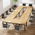 thumbnail image 4 of Tribesigns 6.5FT Modern Office Conference Table, 78.74-Inch Large Seminar Meeting Desk with Metal Legs and Adjustable Pads, Boardroom Training Table, Light Walnut, 4 of 5