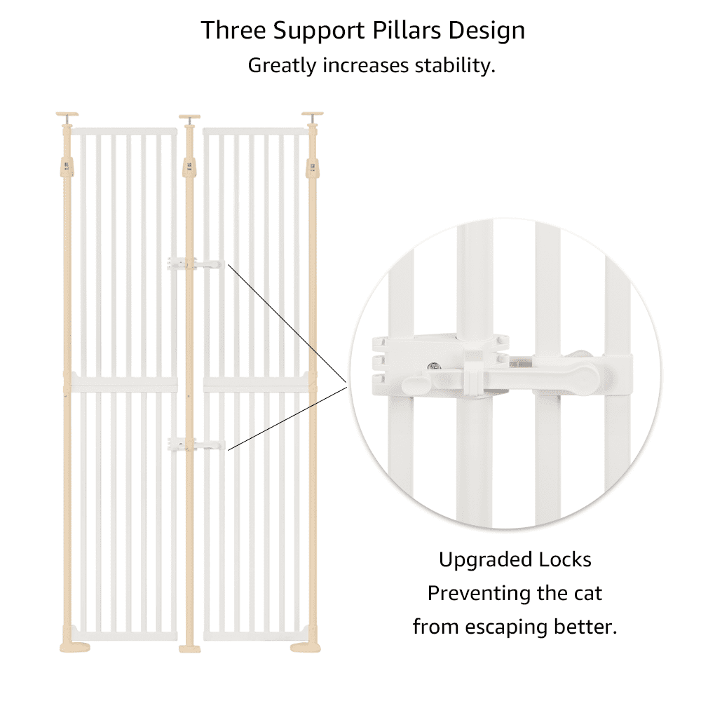 Unipaws Metal Extra Tall Cat Gate with Lockable Doors, Adjustable Width 33.5"-37.7", Pressure Mounted Pet Gate