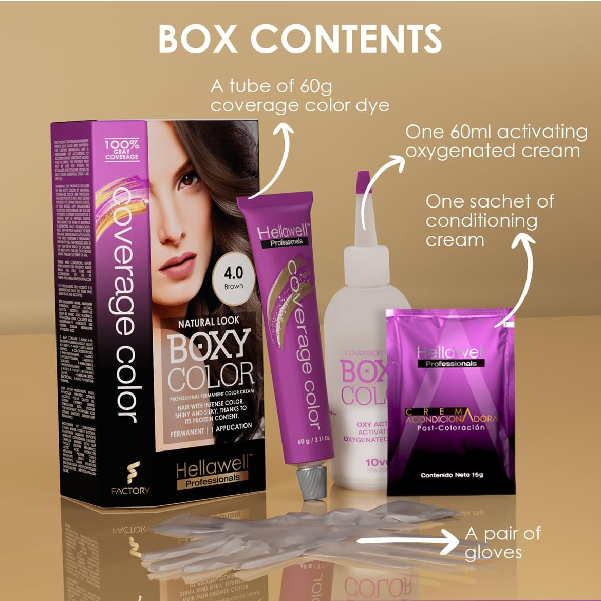 Professional Hair Coloring Kit + Color Reviving Shampoo & Conditioner Set | Permanent Hair Dye with Vegetal Protein | 100% Gray Coverage | Brown Tone 4.0