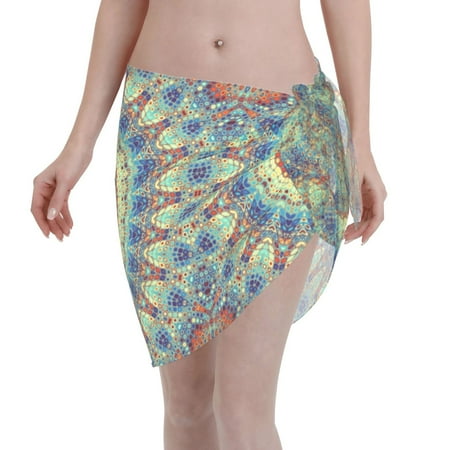 Adobk Women Beach Sarong Bathing Suit Round Mandala1 Print Wrap Skirt Sheer Bikini Swimsuit Cover Ups For Swimwear