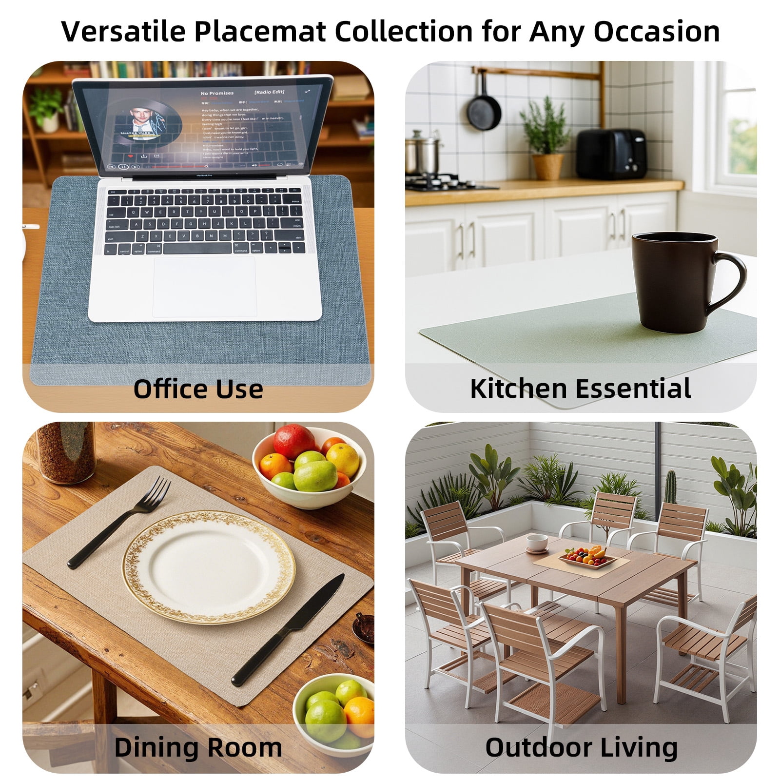 PROMATTOO Faux Leather Placemats Set of 6,Heat Resistant Dining Table Mats,17”x12”,Ivory Beige