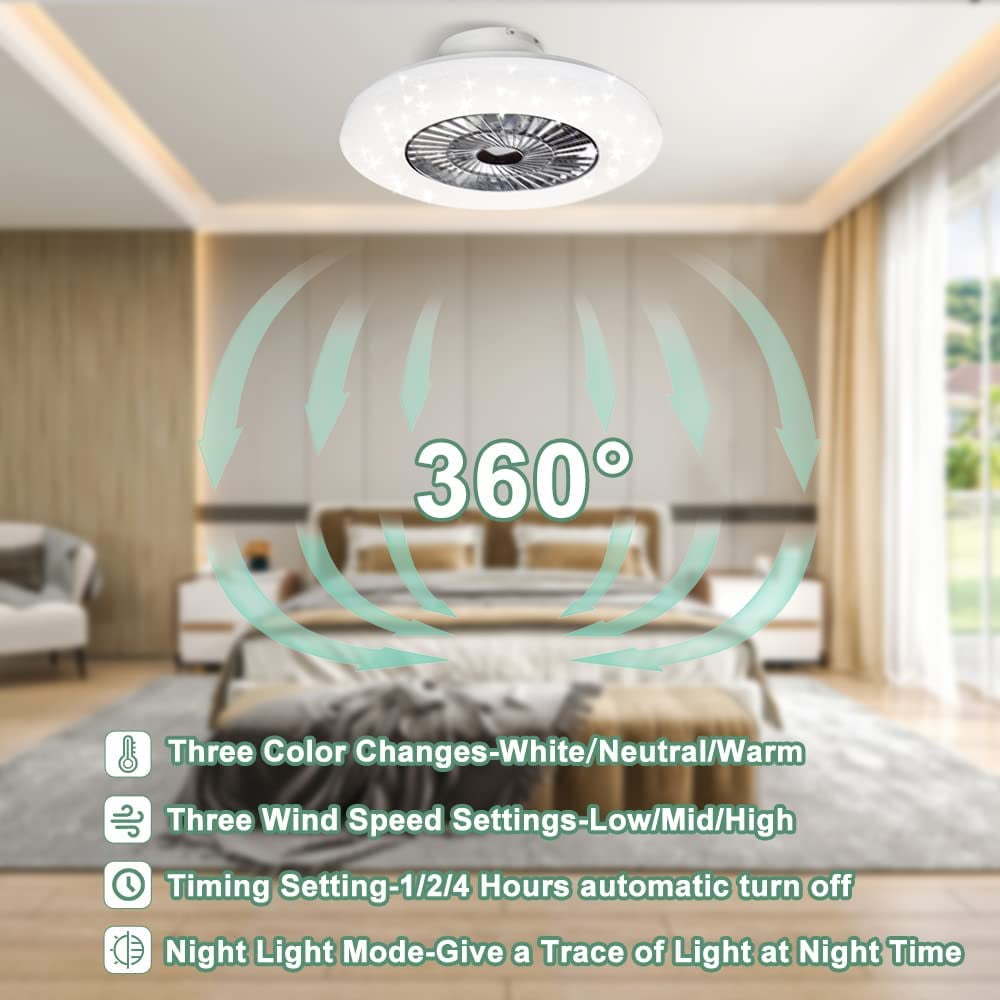 DingLiLighting Ceiling Fan with Light Modern Bladeless Ceiling Fan with Remote Control Smart LED Dimmable Lighting Indoor Low Profile Ceiling Fan Flush Mount Timing Sansujyuku sansujyuku.com