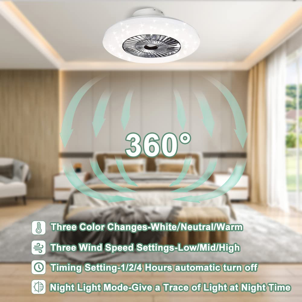 DingLiLighting Ceiling Fan with Light Modern Bladeless Ceiling Fan with Remote  Control Smart LED Dimmable Lighting Indoor Low Profile Ceiling Fan Flush  Mount Timing