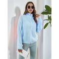 thumbnail image 5 of Women'S Turtle Neck Long Sleeve Knitted Cardigan Autumn and Winter Loose Knitted Cardigan with Zipper Light Blue S, 5 of 9
