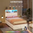 thumbnail image 3 of Farmhouse Twin Size Bed Frame with Lift Up Storage & Bookcase Headboard - Wood Platform Bed with USB Charging Station, LED Lights, No Box Spring Needed, White, 3 of 9