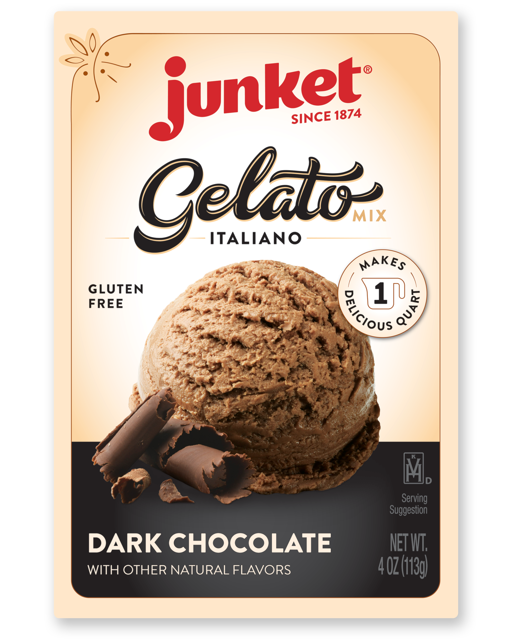 Junket Gelato Mix Dark Chocolate, 4 Ounce Box, Yields 1 Quart (Pack of