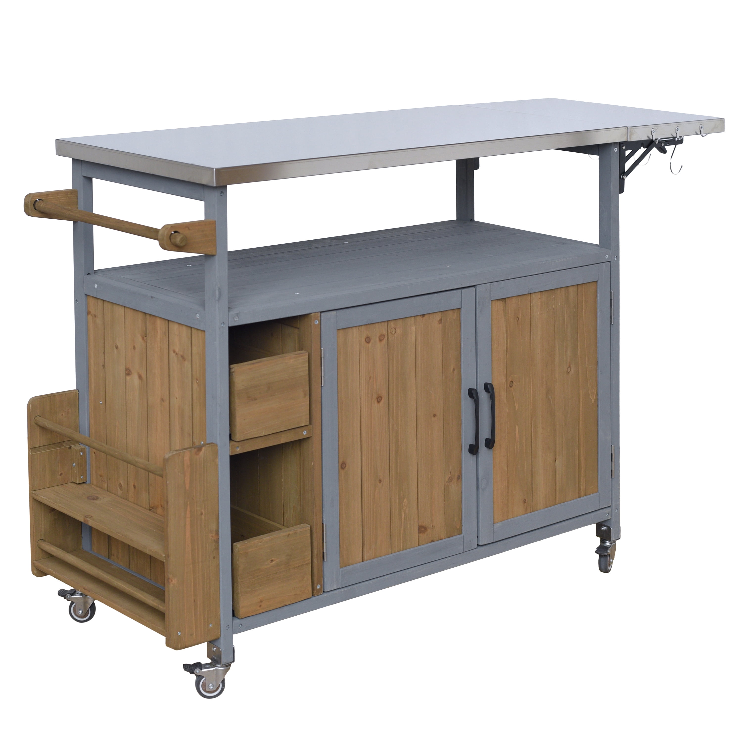 Rolling Kitchen Cart, 54.33 Inch Farmhouse Outdoor Serving Cart for Patio Backyard BBQ, Black