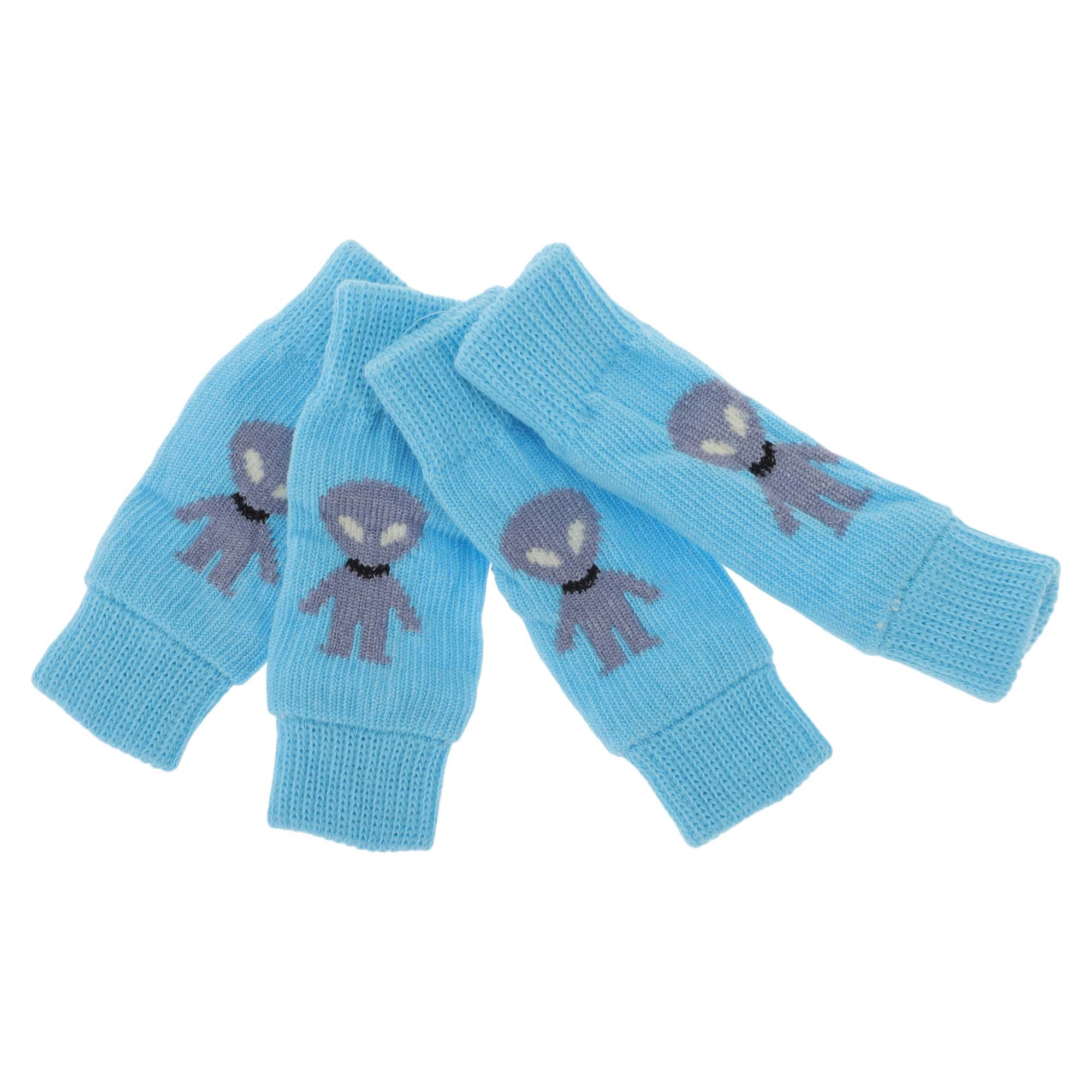 Unique Bargains Pack of 4 Dog Soft Knitted Socks Joint Protection Blue Alien Large