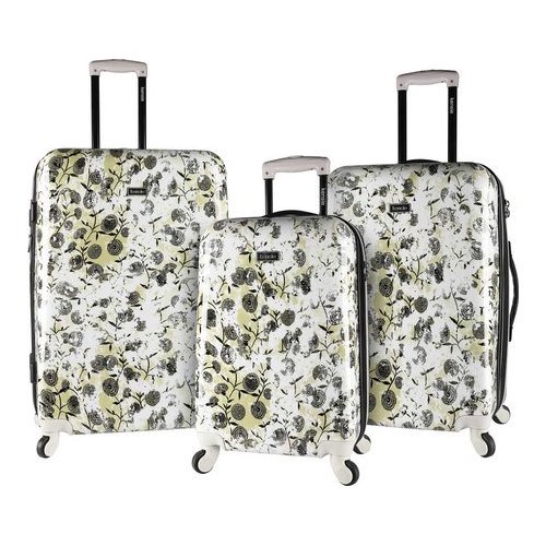 White Flower 3piece Expandable Hardside Spinner Luggage Set