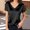 Black, variant on Woman Shirts Women's Summer Fashion Short Sleeve T Shirt with Mesh Yoke Casual Basic Top for Daily Wear, Size S