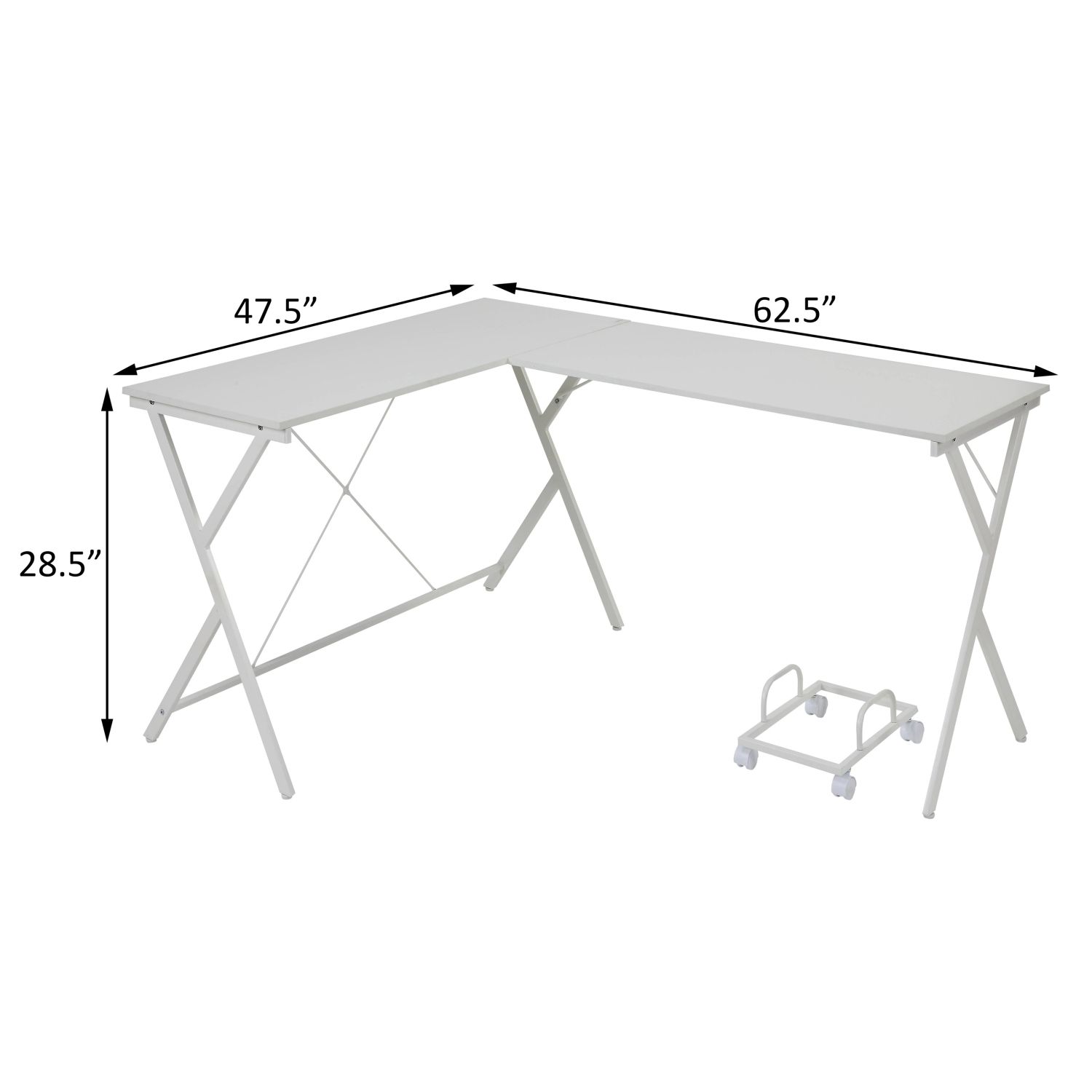 L-Shaped Computer Desk with CPU Holder, Two Spacious Desktop Surfaces, X-Shape Metal Frame Base, Wood and Metal, 62.5 in, for Home Office and Small Rooms