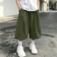 thumbnail image 2 of ZACPNCV Boys Girls Capri Sweatpants Elastic Waist Drawstring Lounge Capris Wide Leg Cropped Pants with Pockets Workout Joggers 5-6Years Olive Green, 2 of 9