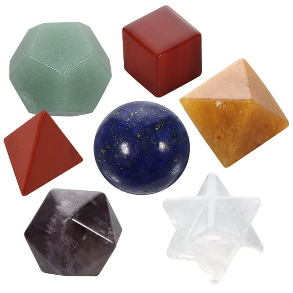 7 Chakra Healing Crystal Platonic Solids Sacred Geometry Set with Merkaba Star Carved Chakra Stone Set for Crystal Healing Meditation Therapy