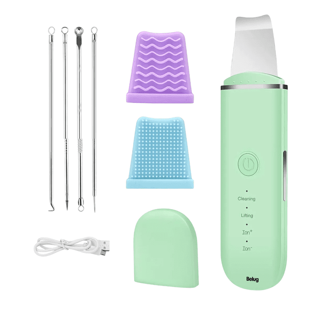 Limpiador Facial Belug Peeling Ultrasónico Portatil Skin Scrubber VERDE CLARO