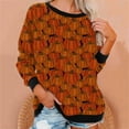 thumbnail image 1 of 2023 Chandail en Molleton de Mode pour Femmes 50 % de Rabais Liquidation Femmes Manches Longues Décontractées Col Rond Hauts Blouse Ample Imprimé Graphique d'Halloween, 1 of 6
