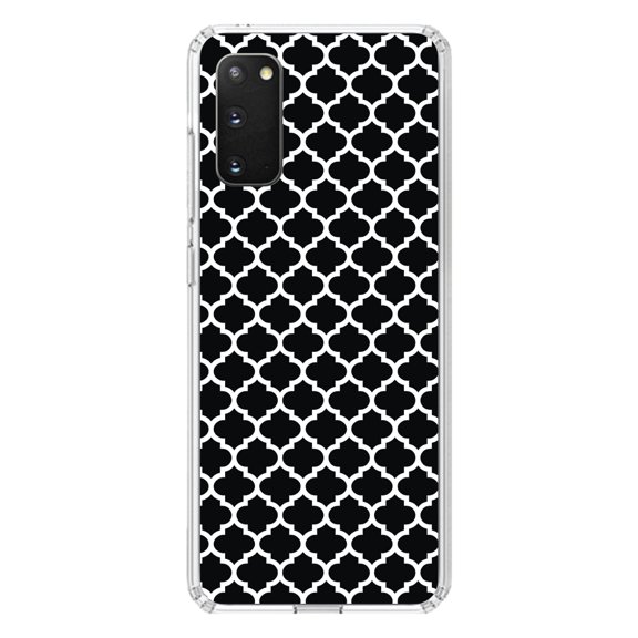 DistinctInk Clear Shockproof Hybrid Case for Galaxy S20 ULTRA / 5G (6.9" Screen) - TPU Bumper, Acrylic Back, Tempered Glass Screen Protector - Black White Moroccan Lattice