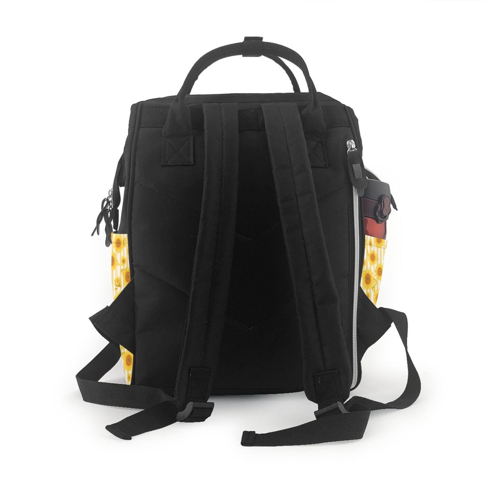 Fuzoiu Yellow White Striped Sunflower Print Diaper Bag Backpack,Baby Essentials Travel Tote,Multi function Waterproof Diaper Bag, Travel Essentials Baby Bag - Unisex