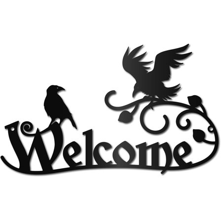 Metal Welcome Wall Art Raven Black Wall Decor Ravens on Branch Wall Art Decor Hanging Word Welcome Sign for Front Door Porch Living Room Home Outdoor Garden Supplies 11.8 x 7Inch