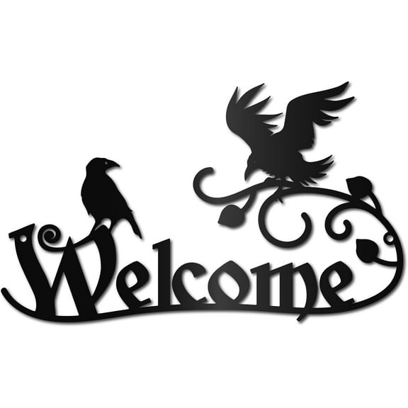 Metal Welcome Wall Art Raven Black Wall Decor Ravens on Branch Wall Art Decor Hanging Word Welcome Sign for Front Door Porch Living Room Home Outdoor Garden Supplies 11.8 x 7Inch