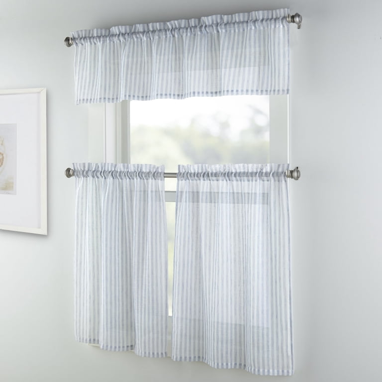 Mainstays Light Filtering Stripe Curtain Tier and Valance Set photo 2