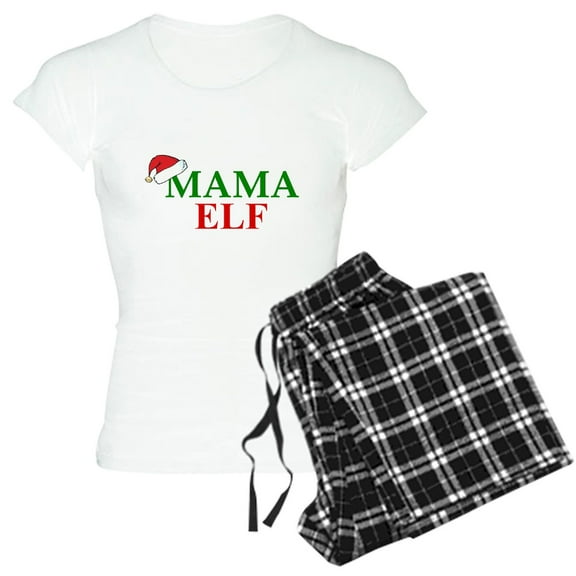 CafePress - MAMA ELF Pajamas - Women's Short Sleeve Print T-Shirt and Pants Light Cotton Pajama Set