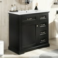 thumbnail image 2 of 36" Bathroom Vanity with Ceramic Sink, Modern Bathroom Storage Cabinet with 4 Drawers and 1 Soft Closing Door, Freestanding Bathroom Vanities, Solid Wood Frame, Black, 2 of 7