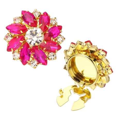 Uxcell Button Cover Cufflinks for Women Rhinestone Flower Button Cuff Links for Shirt Sleeve Suit Gift Gold Tone (Rose Red)