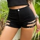 thumbnail image 2 of Pantalones cortos negros de talle alto para mujer: poliéster, cintura elástica, estilo informal de verano, 2 of 8
