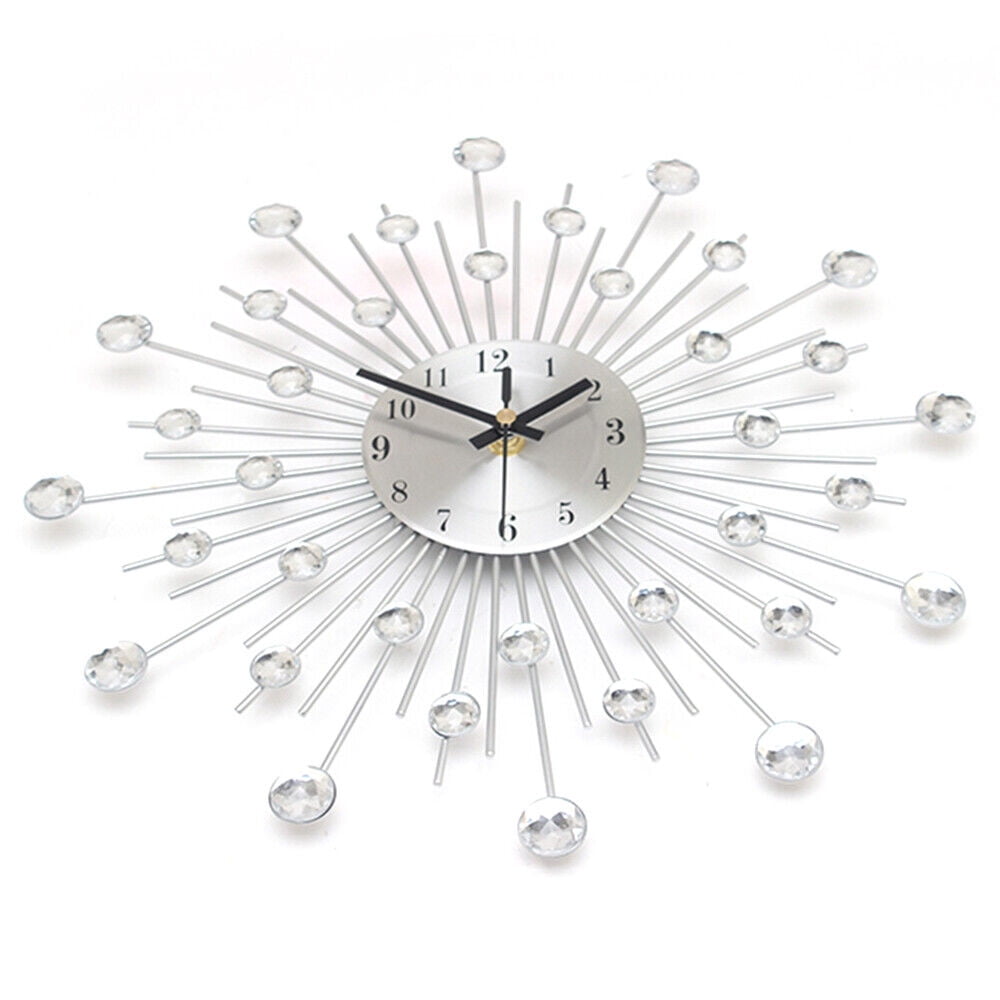 DENEST Wall Clock with K9 Crystal & Metal Hands,13" Silent Quartz,Wall-Mount, Silver,Modern Home & Office Decor, Ideal Gift