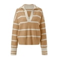 thumbnail image 4 of Siilsaa Women's Sweater Long Sleeve Sweaters for Women Fashion V Neck Waffle Knit Sweater Tops Fall 2024 Outfits Loose Pullover Khaki,M, 4 of 4