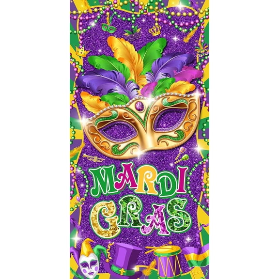 Mardi Gras Door Cover Carnival Masquerade Fat Tuesday Banner Mardi Gras Door Banner Indoor Outdoor Decoration Party Supplies