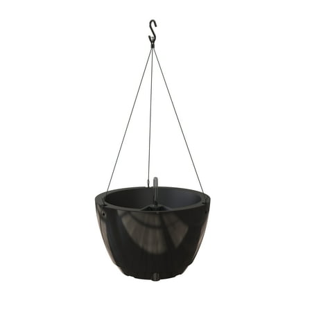 Mayne Caprio 14" x 9" Round Black Hanging Self-Watering Plastic Hanging Planter