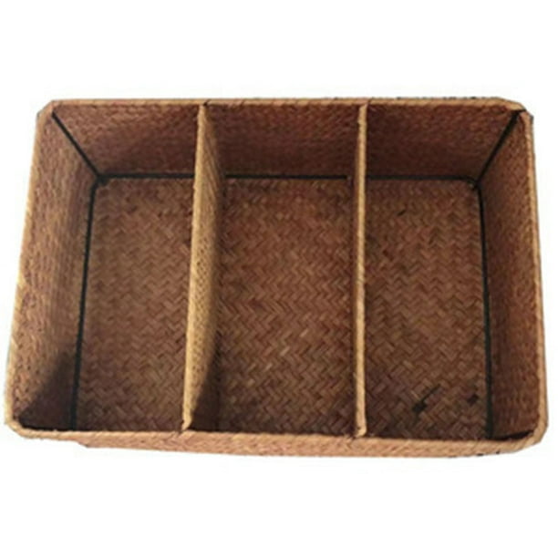 3-Section Wicker Baskets for Shelves, Hand-Woven Seagrass Storage ...