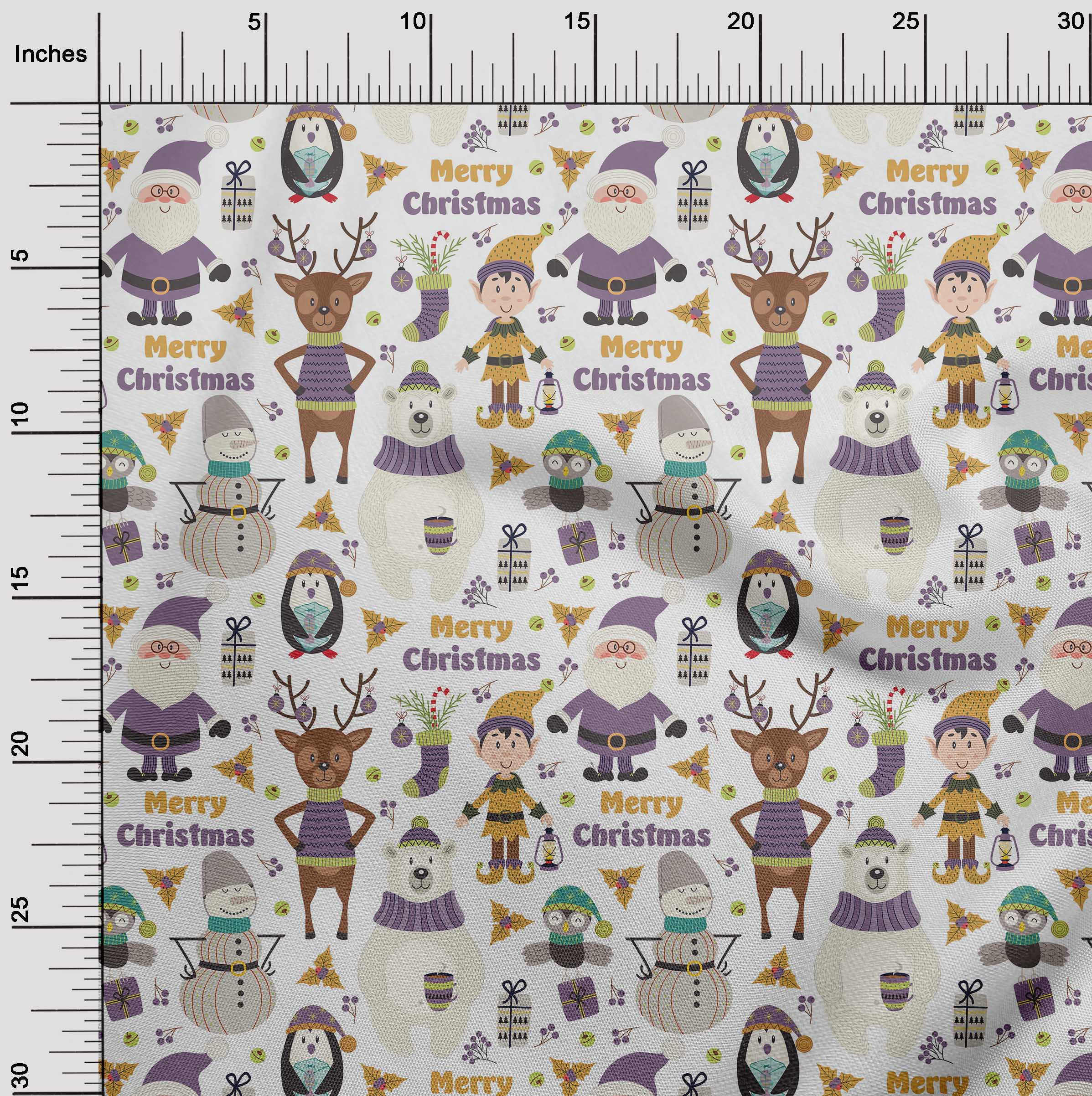 oneOone Viscose Chiffon Dusty Violet Fabric Snowman|Gift Box & Santa Christmas Sewing Fabric By The Yard Printed Diy Clothing Sewing Supplies 42 Inch Wide