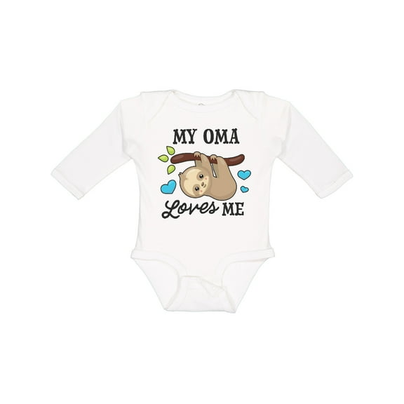 Inktastic My Oma Loves Me with Sloth and Hearts Boys or Girls Long Sleeve Baby Bodysuit