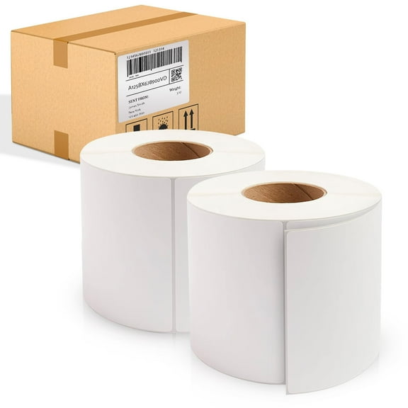 White Thermal Transfer Labels, 3 in Core Perforated Industrial, 3000 Count, 6 x 8 in