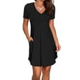 thumbnail image 4 of Liher Women Mini Sundress V Neck Casual Summer Dress Short Sleeve Loose Black T Shirt Dress with Pocket Clothes Size XL, 4 of 6