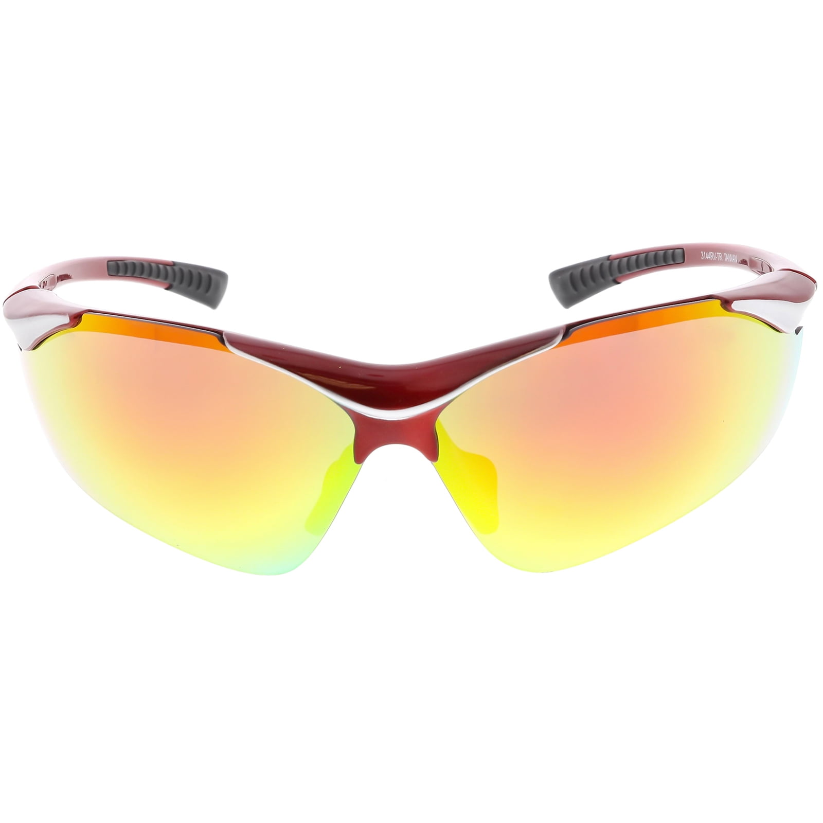 sunglass.la TR90 Semi Rimless Wrap Sports Sunglasses Colored Mirror Lens 85mm (Shiny Red