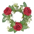 thumbnail image 3 of Anillo de vela, corona Artificial, candelabro de Pilar, guirnalda verde, anillo de vela para decoración de mesa de Festival de puerta Rojo oscuro, 3 of 9