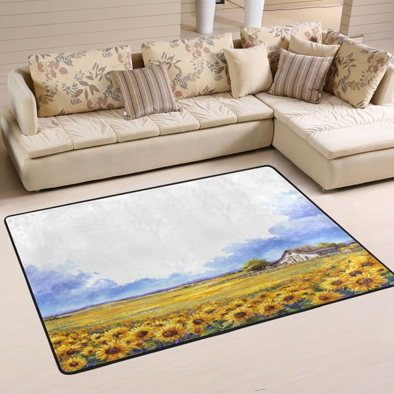Area Rugs 36"x24" Indoor Non-Slip Wear Resistant Floor Mats Soft Large Carpets for Living Room Bedroom Home Decor Washable Rug Sunflower Barn Field